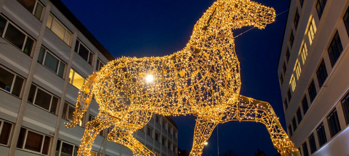 Hingsten i Randers pyntet til jul