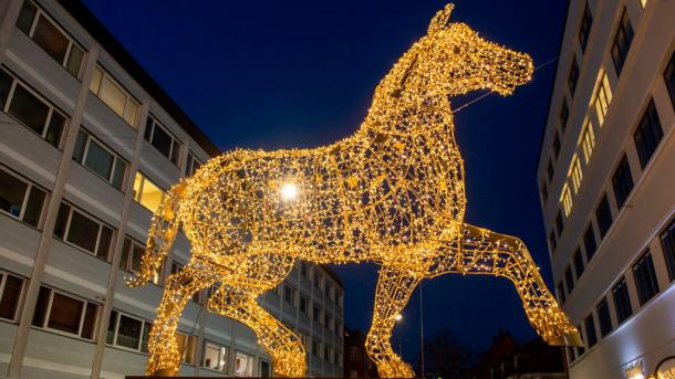 Hingsten i Randers pyntet til jul