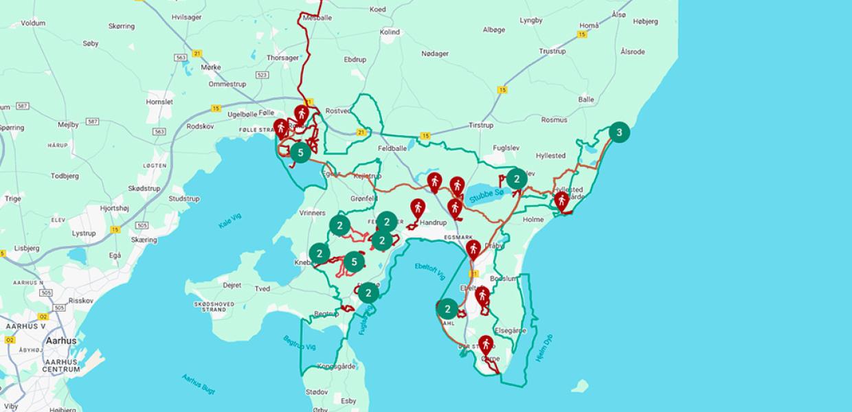 Kort over cykelruter i Nationalpark Mols Bjerge
