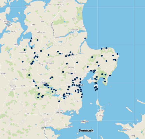 Aarhusregionen med naturområder på kort
