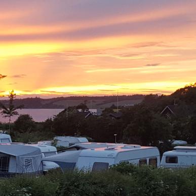 Hjarbæk Fjord Camping i solnedgang