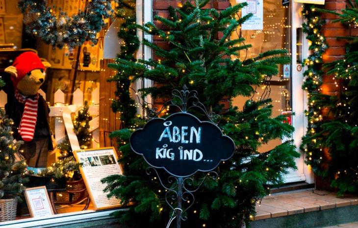 Christmas decorated shop in Ebeltoft in Djursland